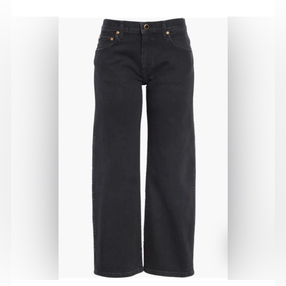 $695 KHAITE Wendell Black Wash Wide Leg Cropped Designer Denim Jeans 26 Luxury